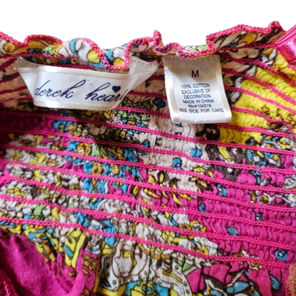 WM Y2K Paisley Print Babydoll Smocked Waist Tank Top Sz M Fairy Boho Peasant - Picture 12 of 13